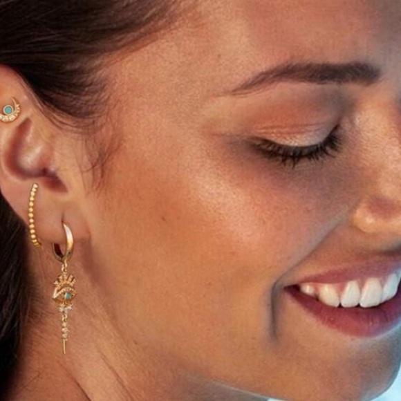 MYEARS Women Gold Huggie Hoop Earrings Dangle Drop 14K Gold Filled - Picture 3 of 7